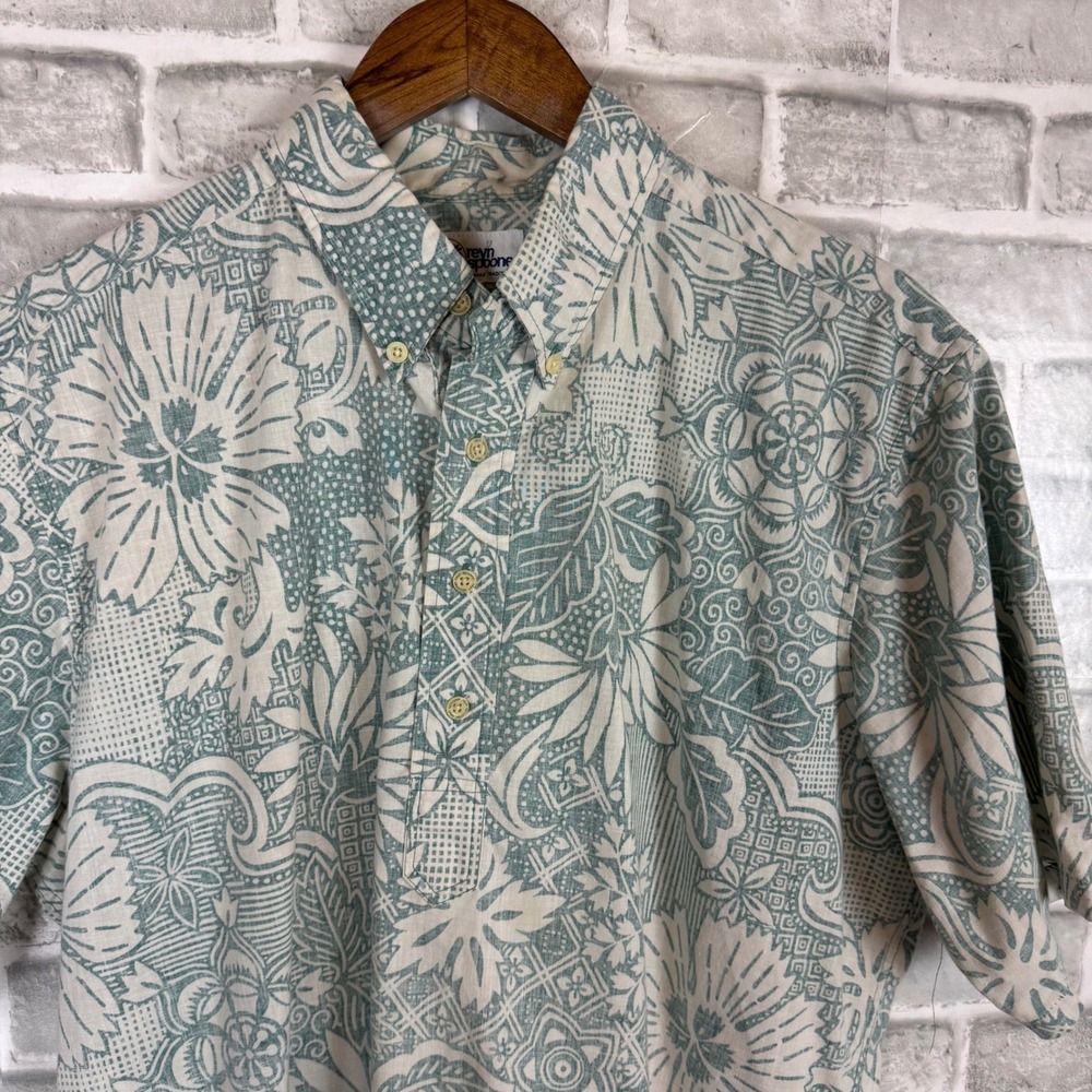 Reyn Spooner Mens Large Hawaiian Shirt Reverse Floral Print Pullover Half Button